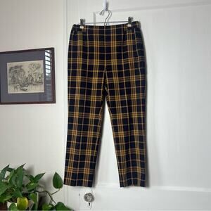Aritzia Navy and Mustard Plaid Tailored Pants